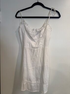 Reformation White Linen Ruffle-Trim Slip Dress